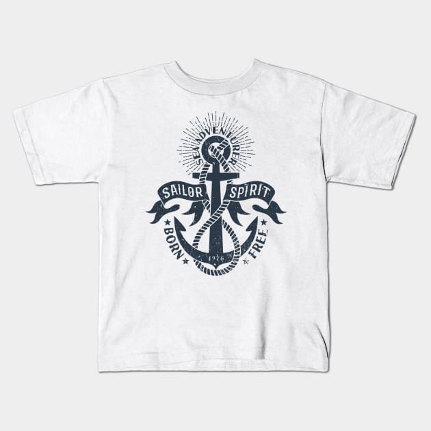 Marine logo, with anchor and heraldic ribbons Kids T-Shirt by Agor2012